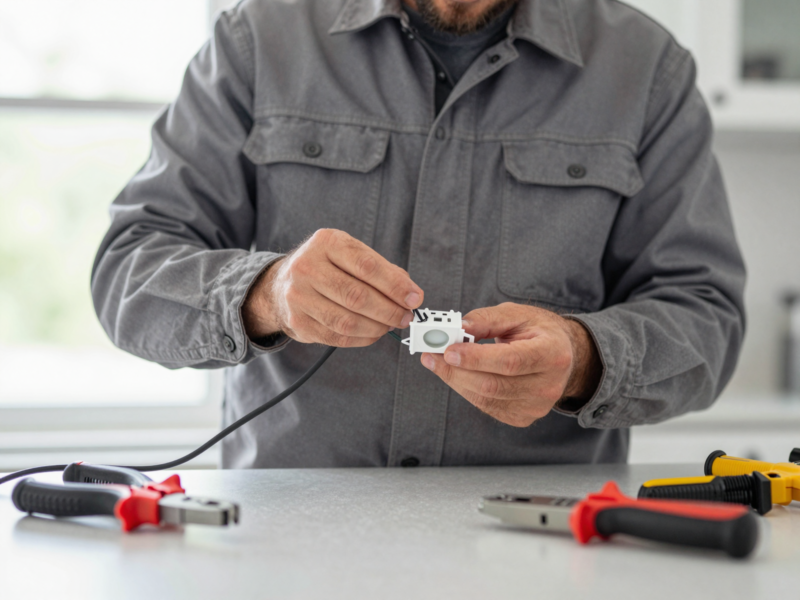 Professional electrician installing LED fixtures